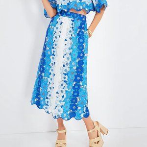 FARM Rio Blue & White Floral Panel Midi Skirt